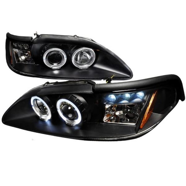 Overtime Halo LED Projector Headlights for 94 to 98 Ford Mustang, Black - 10 x 20 x 25 in. OV526717 - main